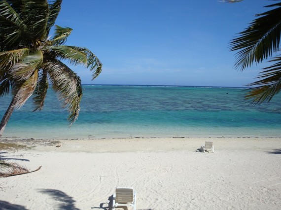 View from our beach hut at Paradise Cove, Aitutaki