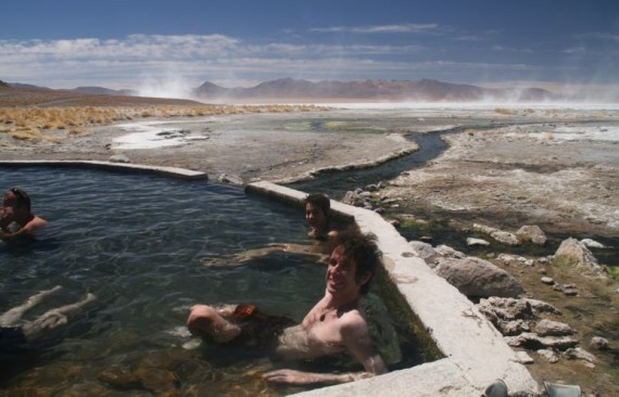 Simon soaking in hot springs on salt flat tour Simon soaking in hot springs on salt flat tour