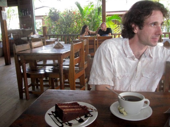 Simon eating chocolate cake at Bread and Chocolate Simon eating chocolate cake at Bread and Chocolate