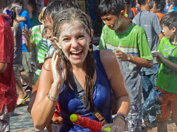 Jodi during the Songkran water fight in Thailand