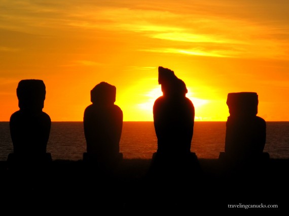 Moai at sunset on Easter Island