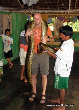 Raymond with an anaconda, Peruvian Amazon