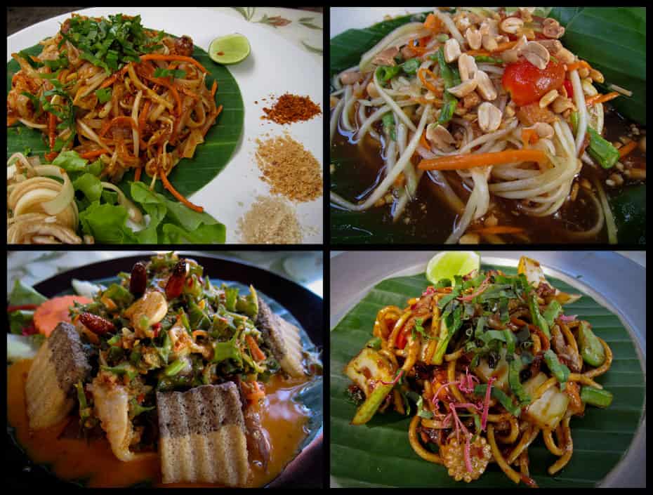 Pad thai, som tam, wing bean salad, & noodles at Pun Pun