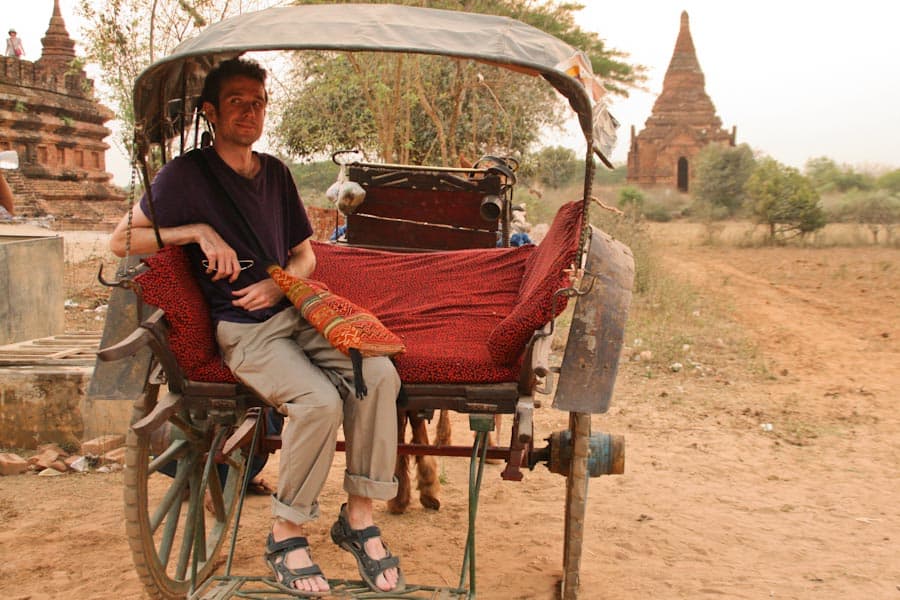 Simon on a horse cart in Bagan