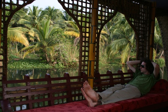 Relaxing on a houseboat, Kerala, India