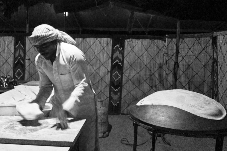 Making shrak bread at Captain’s Camp, Wadi Rum