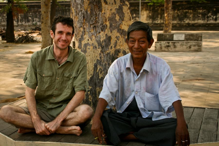 Simon chatting to a local in Bagan, Burma
