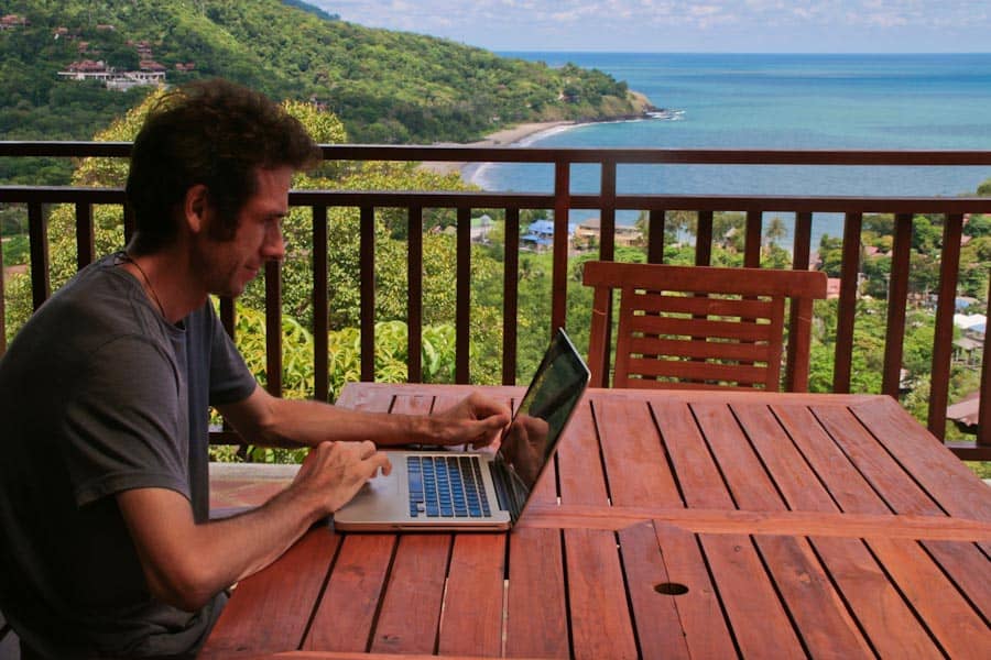 Simon working at our hilltop villa in Koh Lanta