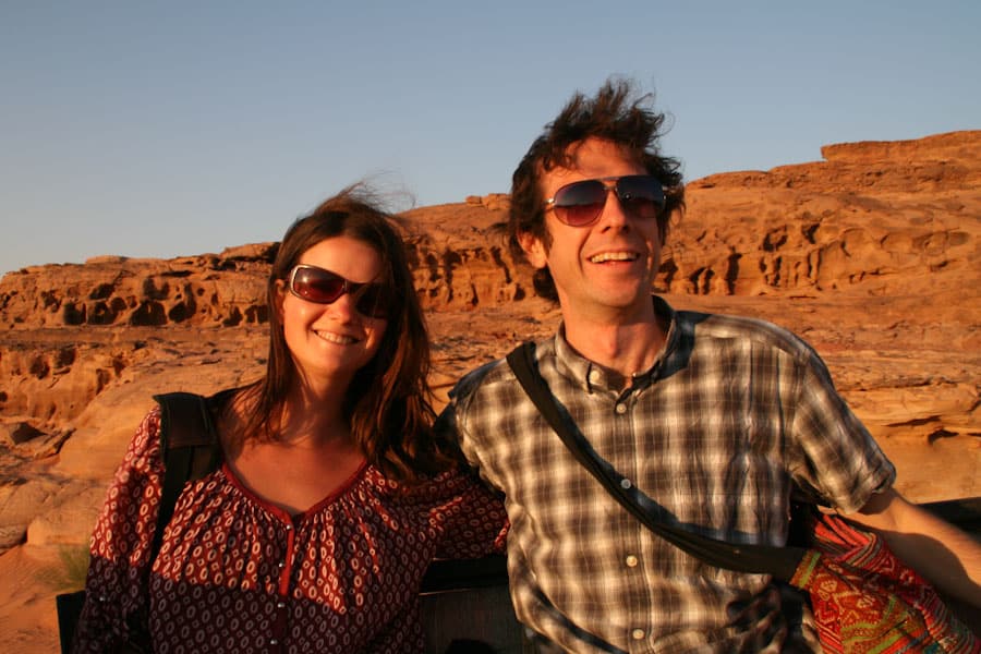 Us in the back of the jeep, Wadi Rum