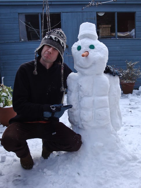 Simon with snowman