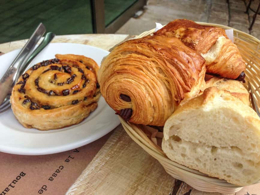 Breakfast pastries and baguette at Chez Celine