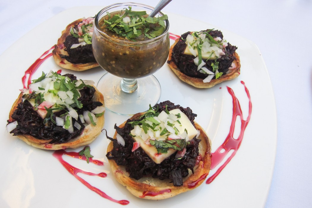 Hibiscus and panela sopes at Bistro Organico, San Pancho