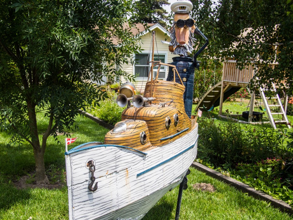 Boat, Patrick Amiot junk sculpture, Florence Avenue, Sebastopol, Sonoma County