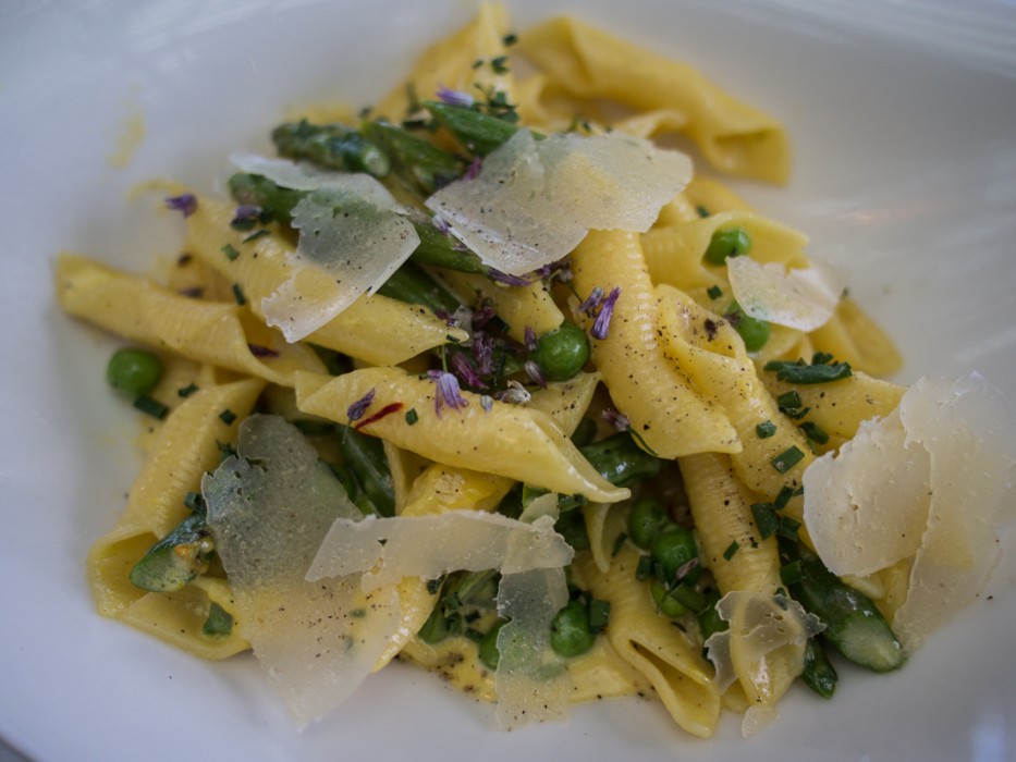 Pasta with saffron cream, asparagus & peas at John Ash, Sonoma County, California