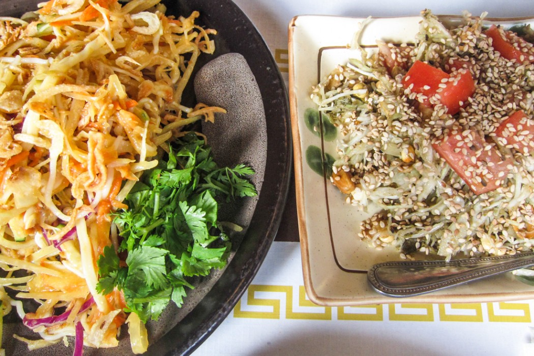 Rainbow salad and tea leaf salad at Burmese Kitchen