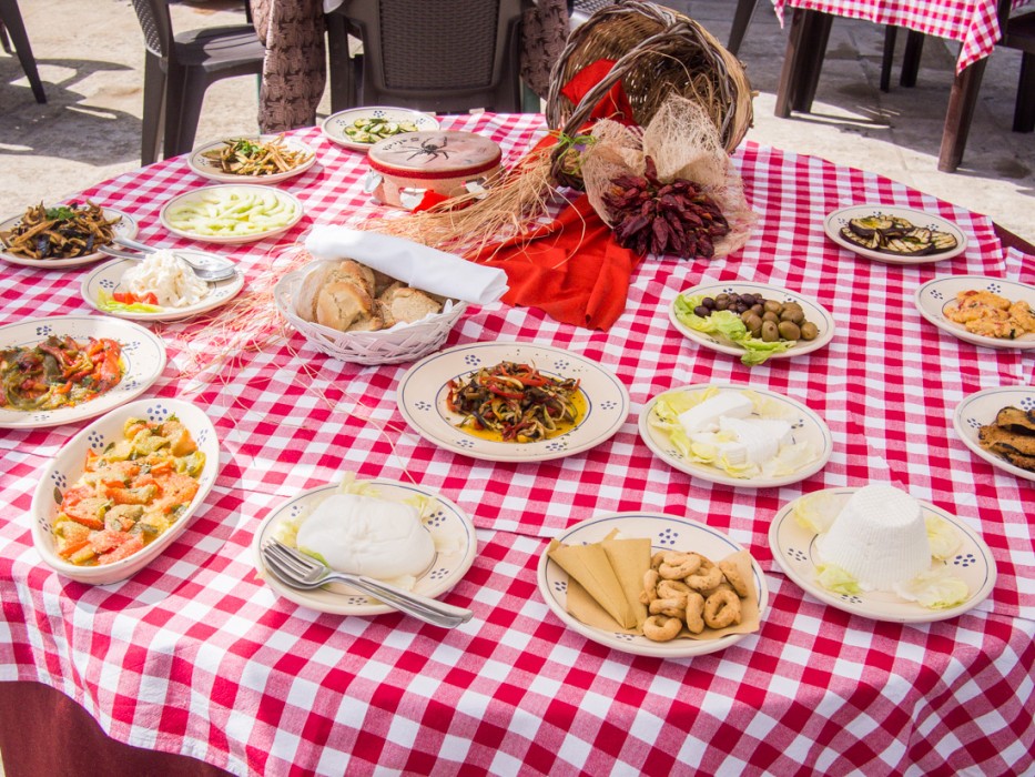 Antipasti spread at the Corigliano d'Otranto castle restaurant. 