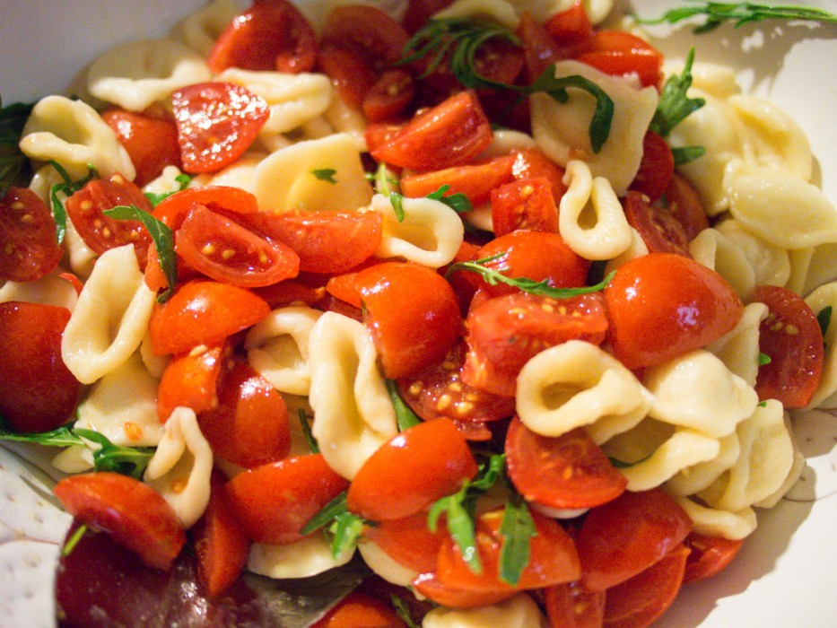 The orecchiette served with cherry tomatoes and rocket