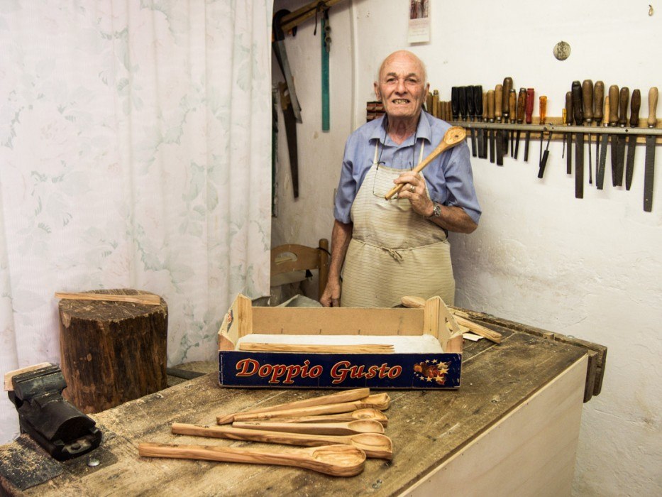 Olive wood workshop in Ostuni, Puglia, Italy