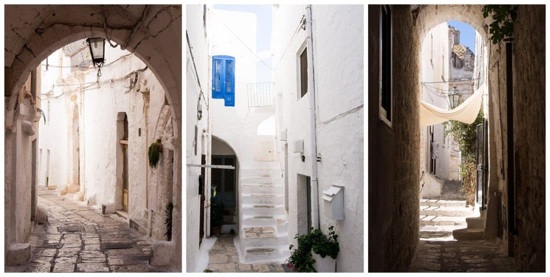 Various lanes and archways in the white city of Ostuni Italy