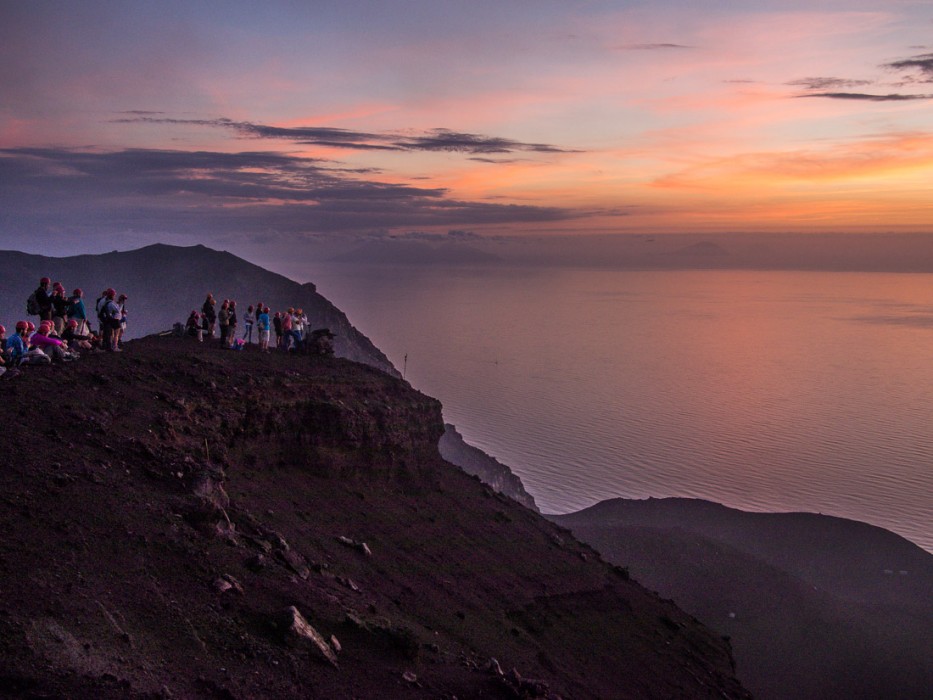 Hikers from another group waiting for an eruption, Stromboli
