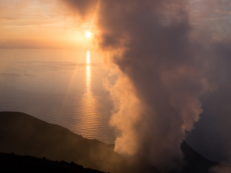 Stomboli volcano at sunset, Sicily