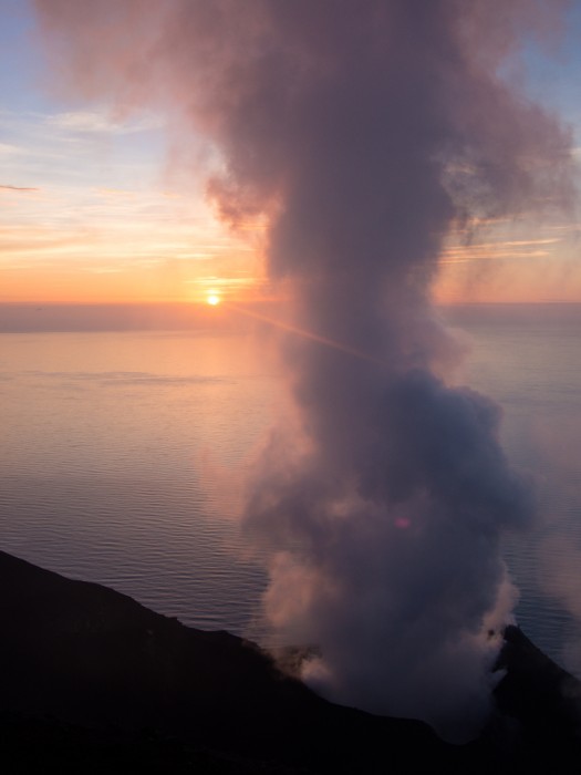 Stomboli volcano at sunset, Sicily