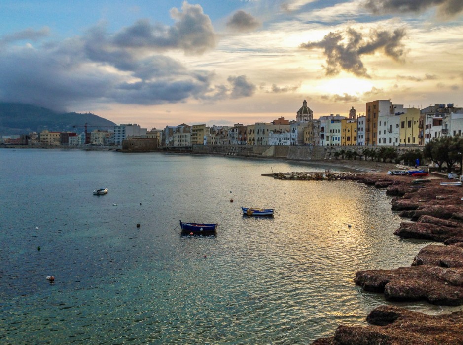 Trapani's seafront in the early morning, Sicily, Italy