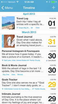 Screenshot of the iOS app Day One's interface