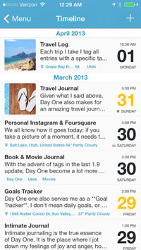 Screenshot of the iOS app Day One's interface