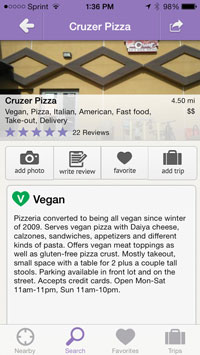 Screenshot of the iOS app Happy Cow's interface