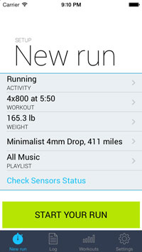 Screenshot of the iOS app iSmoothRun's interface