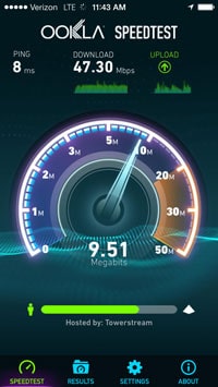 Screenshot of the iOS app Speedtest's interface