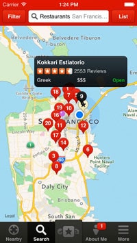 Screenshot of the iOS app Yelp's interface