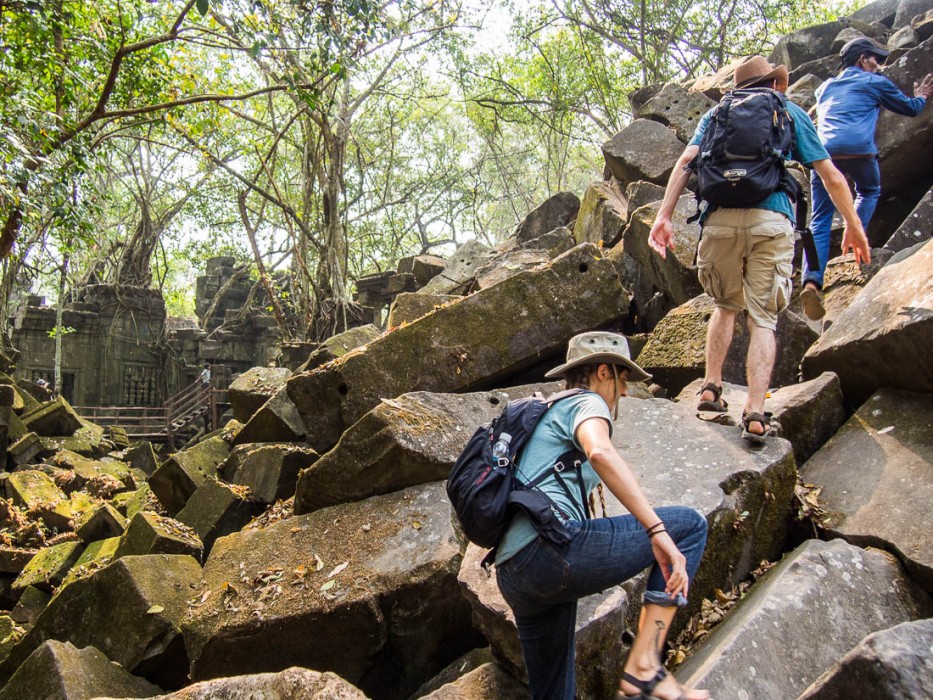 Climbing at Beng Mealea, jungle temples at Angkor, Cambodia