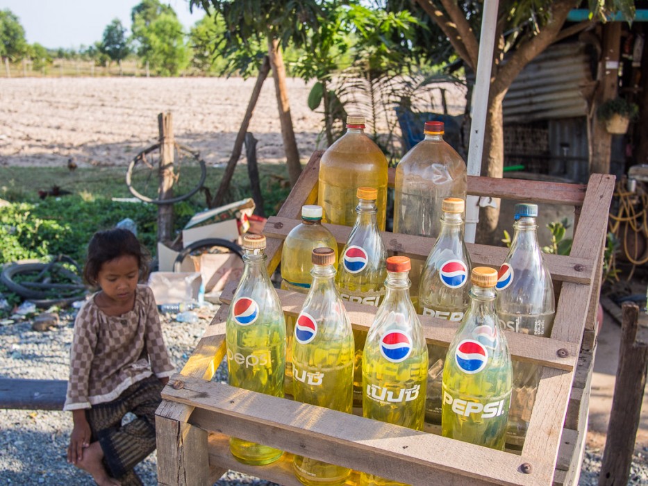 Petrol stall in the Cambodian countryside