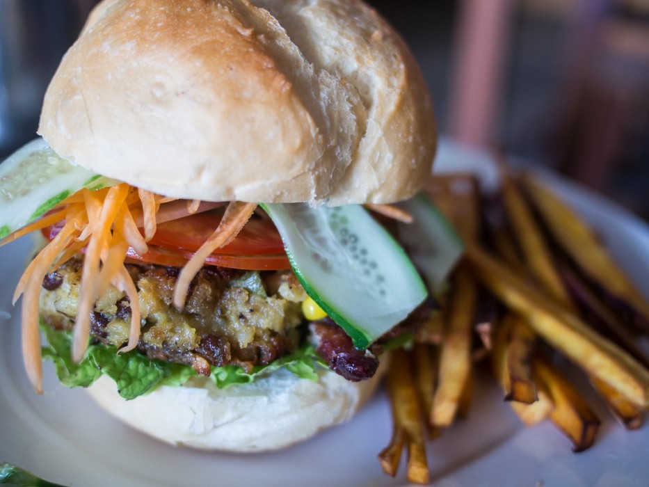 Cafe Espresso's delicious veggie burger, Kampot, Cambodia