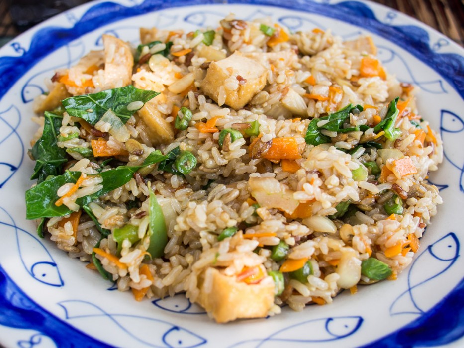 Vegetable and tofu fried rice at the Vine Retreat near Kep