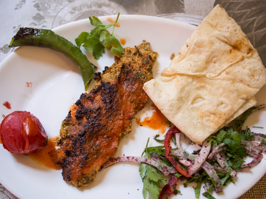 Vegetarian kebab made from bulgur at Ciya, Istanbul