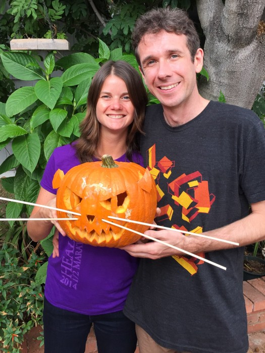 Erin and Simon carving a pumpkin