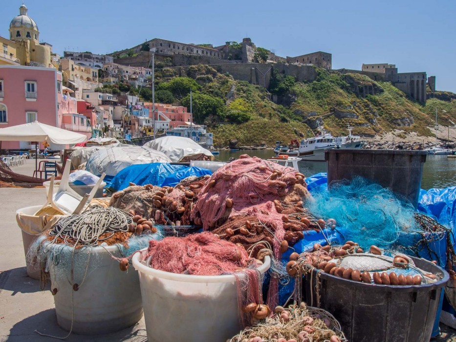 Fishing nets at Marina Corricella, Procida island, Italy