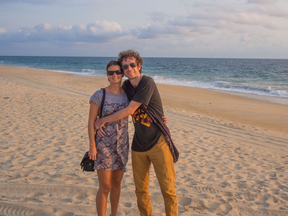 Erin and Simon on the beach in Puerto Escondido, Mexico