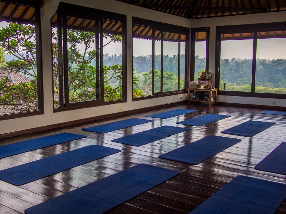 Yoga mats ready at Intuitive Flow studio, Ubud, Bali