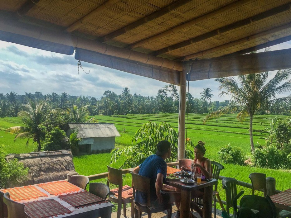 Restaurant with a view over rice fields in Ubud, Bali