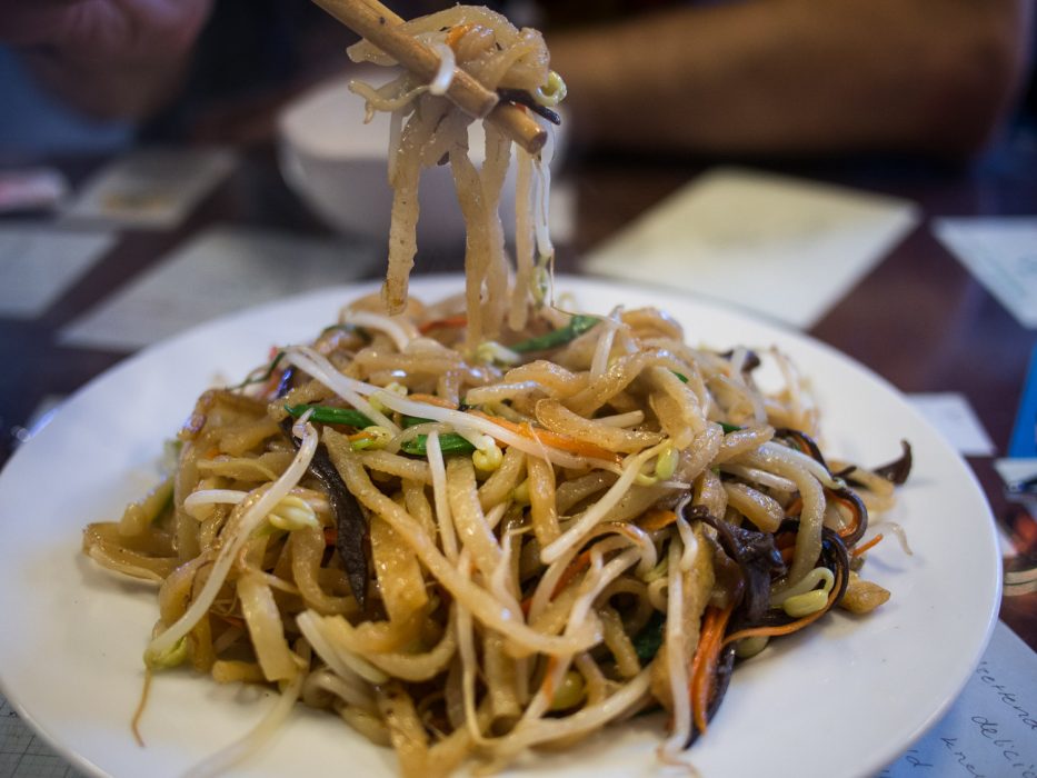 Cau lau noodles at our favourite vegetarian restaurant, Minh Hien