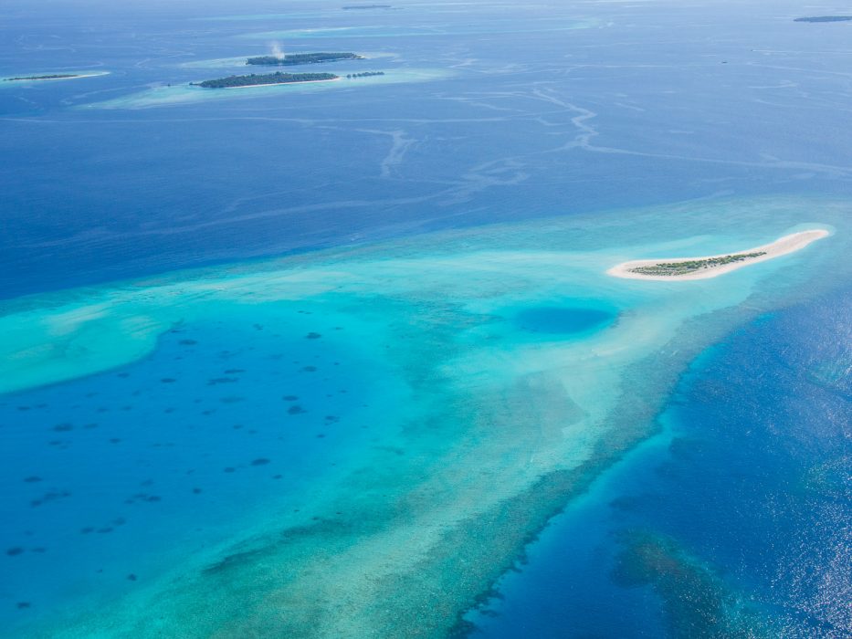 The Maldives from above. Arriving at Reethi Beach Resort by seaplane. 