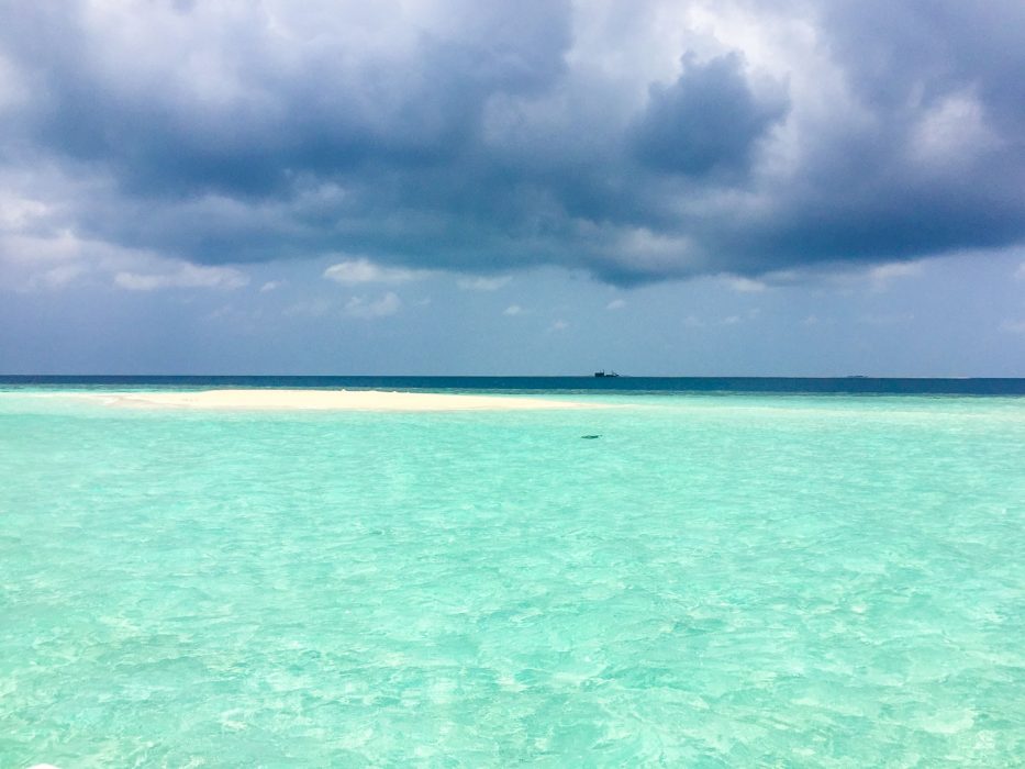 Sandbank in the Maldives in stormy weather