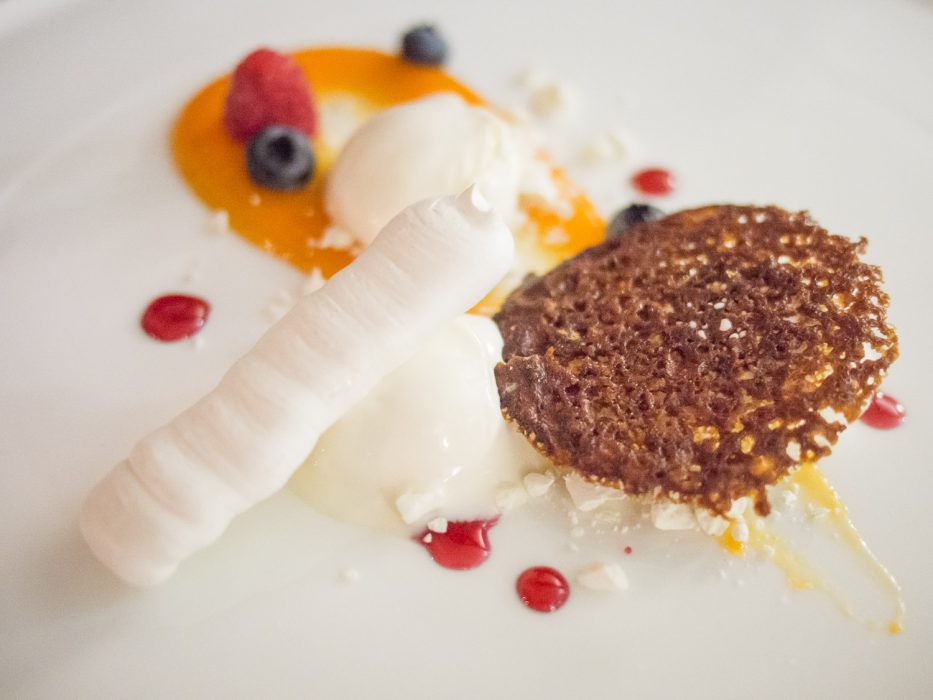 White chocolate and apricot mousse at Le Torri, Castiglione Falletto