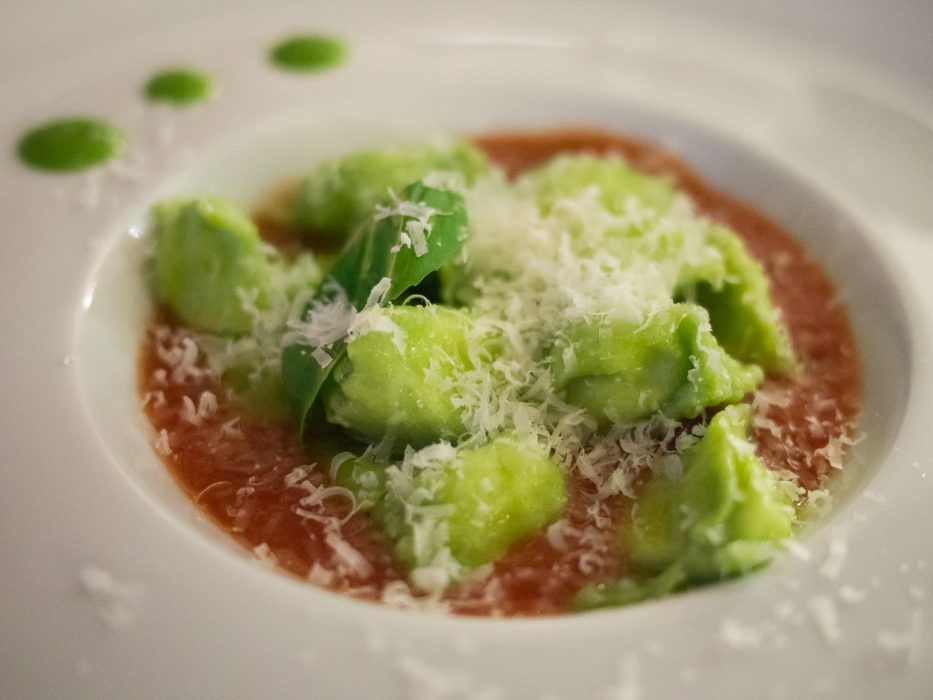 Plin (ravioli) at Le Torri restaurant in Castiglione Falletto