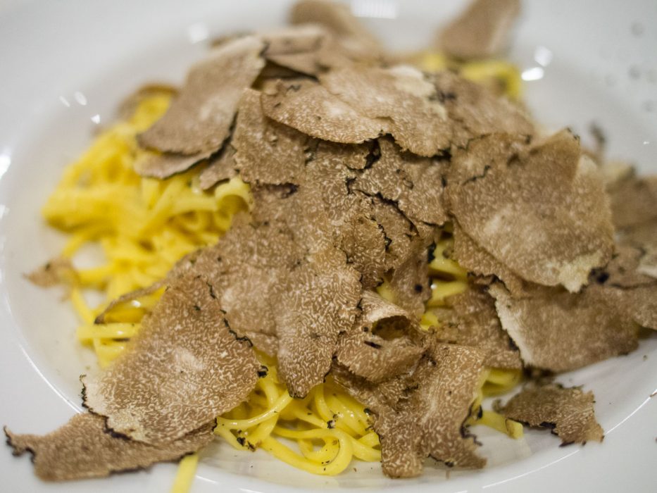 Tajarin wth truffles at Dai Bercau restaurant in Verduno