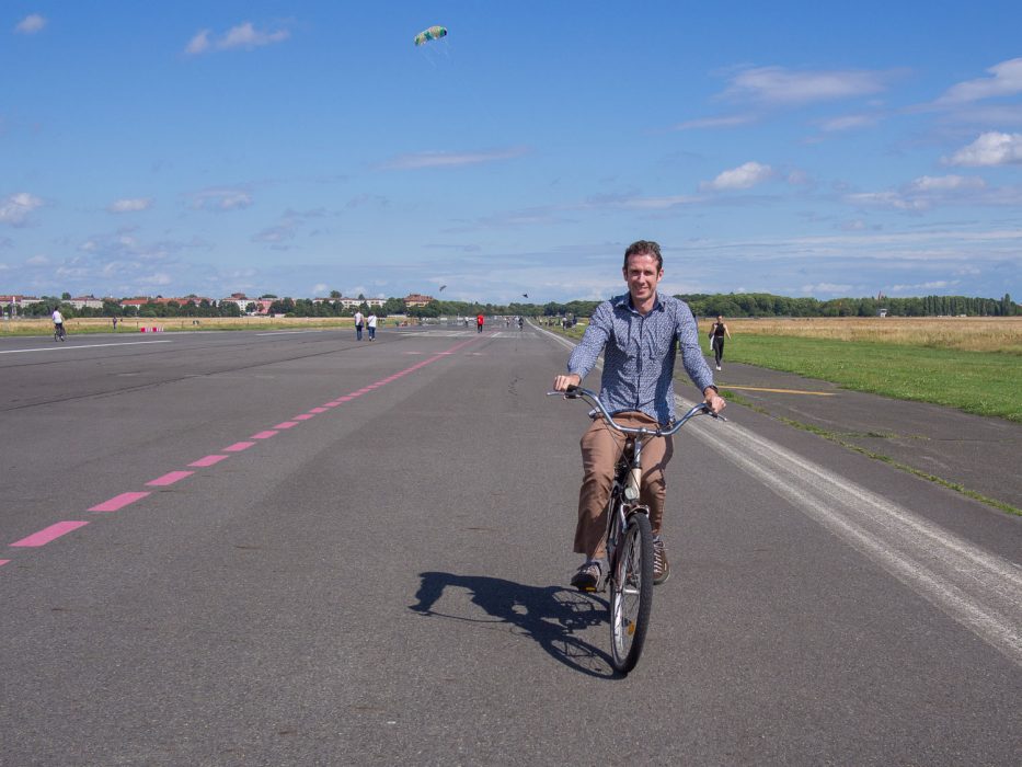 Cycling on an old airport runway in Tempelhof, Berlin